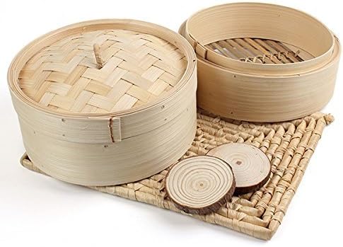 Vinallo 2 Tier Bamboo Steamer Dim Sum Basket Rice Pasta Cooker
