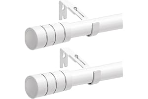 VENWEMONG Bastoni per tende estensibili regolabili bianchi per tende con occhielli, con terminali e staffe, per soggiorno o camera da letto (110-210 cm, bianco) (2 pezzi)