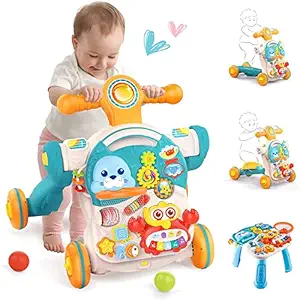 AVIAXO 4-in-1 Baby Walker for Girls Boys, Sit on Foot, Activity Center Table, Baby Educational Walker, Musical Toys , Birthday Gift for 6, 9, 12, 18, 24, 36 Months