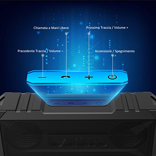 Altoparlante Bluetooth 20W, VTIN Cassa Bluetooth 4.0 Portatile IPX4 Impermeabile, Crashproof, Speaker Senza Fili con Incorporato Microfono e Doppia Cassa, Tempo di Riproduzione di 25 Ore, Raggio di Connessione Bluettoth di 10 Metri, Ingresso Aux-in, per iPhone Smartphone Android e Tablet PC, Nero