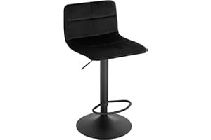 Lestarain Bar Stool Single Adjustable & Swivel Breakfast Kitchen Counter Pub Bar Stool Black Soft Velvet Barstool Chair Dining Stool with Back & Footrest