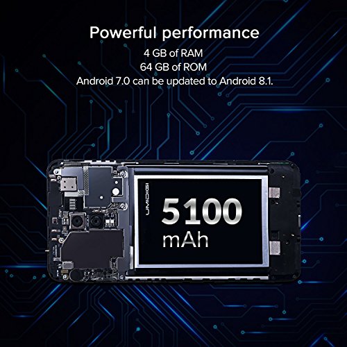 Cellulari e Smartphone UMIDIGI S2 Lite Smartphone Android 7.0 Dual SIM con, Display da 6.0 Pollici in 18:9, Doppia Fotocamera 16.0MP + 5.0MP, Face ID, 5100mAh Batteria Lunga Durata, Telefonia Mobile 4G - Processore MT6750T Octa Core 1.5 GHz 4 GB + 64 GB - Nero