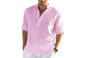 PADOLA Chemise Homme Chemise Lin Homme Chemise Homme Manches Longues Chemise Col Mao Chemise en Lin Grande Taille Henley Shirts