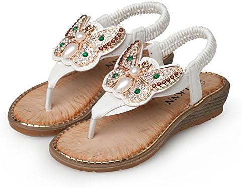 Tufanyu Girls Summer Beach Flip-Flops Kids's Pearl Butterfly Shoes Beading Wedge Heel Slingback Sandals For Toddler &amp; Little Kids Easy Wear (Color : White, Size : 28 EU)