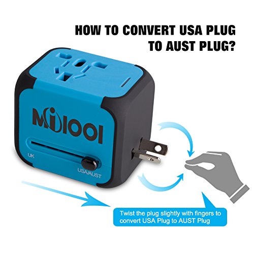 Milool universellen Reise-Adapter mit Doppel USB-Ports aus 150 Ländern weltweit US UK EU AU Universal fusionierten Sicherheit AC-in einem Ladegerät(Blau) - 2