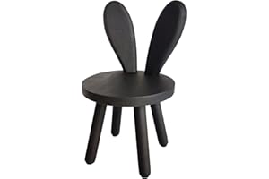 Yier Mei Solid Wood Stand Stool Customized Rabbit Ears Shaped Backrest Kids Round Wooden Chair,Small Childs Furniture for Eating, Reading and Playing(Walnut Color)