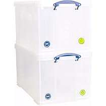 Really Useful Box Aufbewahrungsbox, 84 Liter, Transparent, 2 Stück – Stapelbar, Mit Clip-Verschluss