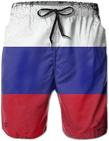 Lesif Russian Flag Distressed Men's Summer Beach Quick-Dry Surf Swim Trunks Boardshorts Cargo Pants