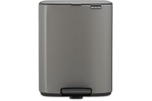 Brabantia Poubelle Bo 12L (Platine) – Poubelle cuisine à pédale à fermeture progressive – Système de tri des déchets facile à nettoyer avec seau amovible – Sacs-poubelle PerfectFit gratuits inclus
