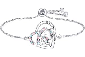 Luckimoli I Love You Forever Unicorn-Bracelet for Girls Crystal Heart Bangle Adjustable Jewelry Gift Birthday Christmas Gifts for Women Mom Wife Girls