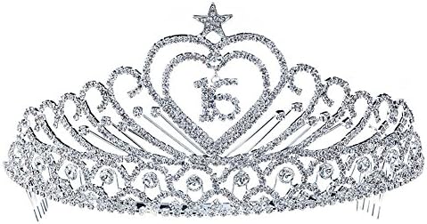 Princess Sweet 15 &amp; 16 Sparkling Crystal Heart Star Quinceanera 3.5" Birthday Tiara