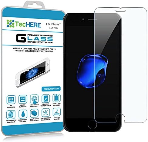 TecHERE GlassShield - Premium Tempered Glass Screen Protector for Apple iPhone 7 - High Quality and Crystal Clear - 0.26 mm Ultra Thin - 9H Hardness - Scratch Proof, Shatter Proof and Anti Fingerprint