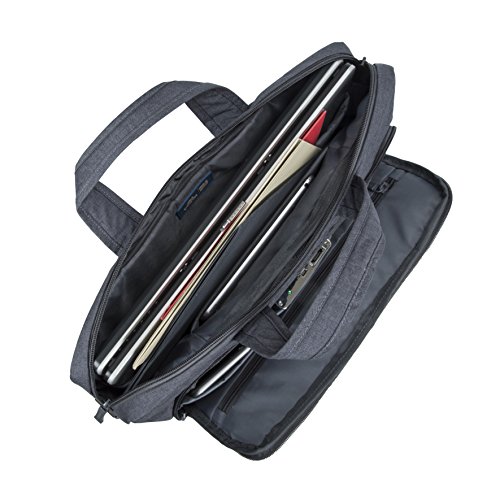 RIVACASE Notebooktasche bis 15.6″ – Stilvolle Tasche aus wasserabweisenden Material und gepolsterten Seiten – Grau - 5
