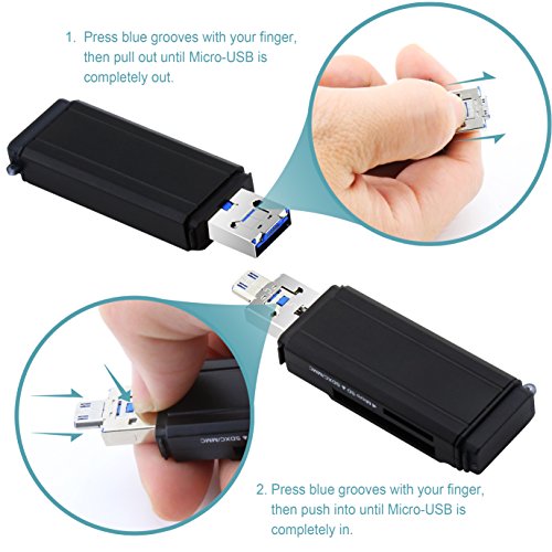 Cateck Micro USB OTG und SuperSpeed 2-Slot USB 3.0 Flash-Speicherkartenleser, zur Unterstützung von SD / Micro SD für Windows, Mac, Linux und bestimmten Android-Systemen - 3