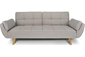 SAMIRA Divano Letto clic clac in Tessuto Tortora - Divano 3 posti mod. Ambra piede legno naturale