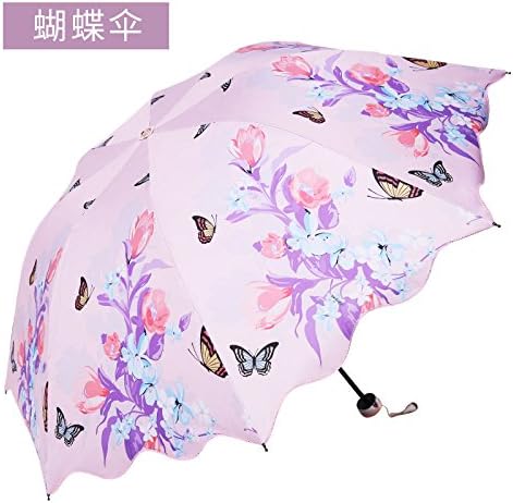 NING567 Dual-Purpose Umbrella/Female/Wind/Chinese/Sun/Black Glue/Folding Sunshade/Sun/Three Uv Umbrella,Flying Butterfly Flower Powder