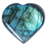 Crocon 50mm Labradorite Heart Stone Big Heart Shape Puff Stones Set 450+ Carats Pocket Crystal Healing Tumble Collection Palm Worry Stone Good Luck Charm Meditation Gift Craft Home Decor