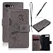Produktbild GrandEver Sony Xperia XCompact Hülle Ledertasche Wallet Case Handschlaufe Lederhülle Schutzhülle Drucken Schmetterling Weinstock Muster Scratch Schale Umschlag Stil Flip Cover mit Weiche Silikon Backcover Leder Innere Tasche für Sony Xperia XCompact Standfunktion Kreditkarte Slots Magnetverschluss Etui und Schwarz Stylus Pen - Grau