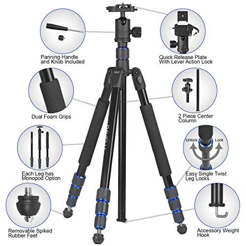 Ravelli APGL5 - 165cm Trípode Profesional para Cámaras de Foto y Video,Rótula y Zapata de Cambio Rápido y Bolsa de Transporte, color negro