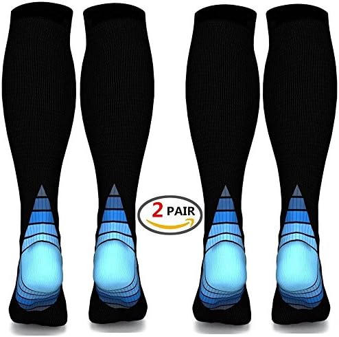 （2 pairs）Compression Socks / Stockings for Men &amp; Women,Better Blood Circulation, Prevent Blood Clots, Speed Up Recovery BEST Graduated Athletic Fit for Running, Nurses,Medical Use，Shin Splints, Flight Travel, &amp; Maternity Pregnancy. Boost Stamina,Circulation, Reduced Fatigue (Black &amp; Blue, S/M (Women 4-6.5 / Men 4-8) 2 PAIR)