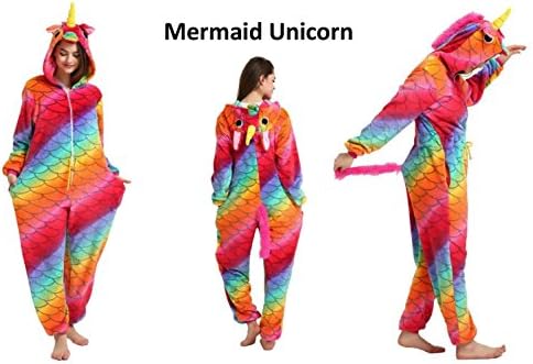 Ecommerce Trade Ltd Blue White Pink Purple Rainbow Star Unicorn Kids Ladies Girl's Onesie fancy dress costume Adults Loungewear girls Halloween Christmas Outfit (Age 12-14, Mermaid Unicorn)