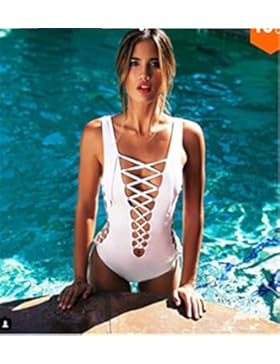 HEYUN& Svago del V halter bikini fasciatura triangolare costume intero ( Color : Bianca , Dimensione : S )