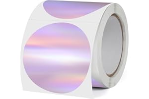 ‎FINDAT FINDAT Holographische Thermo-Etiketten Rolle Wasserdicht 50 mm Violette Runde Punketiketten Selbstklebend Bedruckbare Vinyl Laser Thermoaufkleber für Logo Design Dank QR DIY 200 Stück