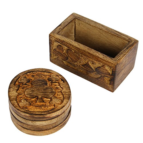 icrafts Set von 4 Mangoholz Getränke Untersetzer mit Halter 10,2 cm ? Handarbeit Casino Untersetzer für Gläser/Bar & Esstisch Zubehör/Bier Dosen - 4