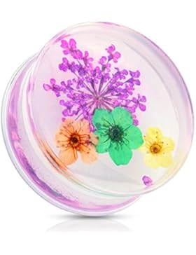 Paula & Fritz® Plug Saddle Fit aus Kunststoff getrocknete Blume violett, orange, blau, gelb 12-25mm PAT02