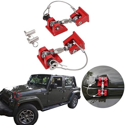Silver Steel Locking Hood Engine Lock Catch Latches and KEY for Jeep Wrangler JK 2007-2017 (red, Standard)