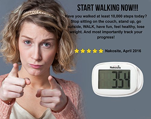 ANGEBOT des Tages, NAKOSITE Bester und Einfacher 3D Schrittzähler, Genauer Schrittmesser mit Gurt plus Gratis eBook. NSPD 2433, Tri-Axis Technologie Pedometer, Weiß, leicht abzulesende Anzeige. BONUS: eBook “How I Lost Weight Walking”. 365 Tage Garantie - 2