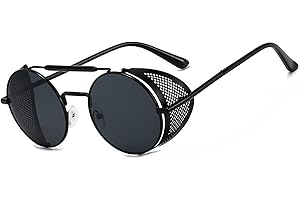 besbomig Retro Steampunk Okrągłe Okulary Przeciwsłoneczne Damskie Męskie, Vintage Spolaryzowane Okulary Przeciwsłoneczne dla Kobiet Mężczyzn UV400 Ochrona