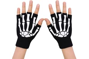 Dan&Dre Gants demi-doigts, unisexes, motif squelette lumineux, phosphorescent, mitaines d'hiver tricotées