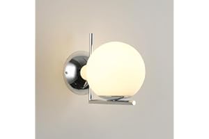 B·LED BARCELONA LED BARCELONA LED. Aplique de Pared Interior ATOM con Bola de Cristal Opal Ø15 cm y soporte Aluminio Cromado– Diseño Moderno y Elegante – Casquillo E27 – Lámpara de Pared para Dormitorio, Salón, Comerdor.