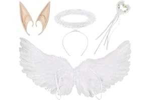 BARVERE Engelsflügel, Engel Set, Engel Teufel Deko für Cosplay Mottoparty, Engel Deko Set mit Heiligenschein, Engelsohren, weißen Flügeln und Zauberstab