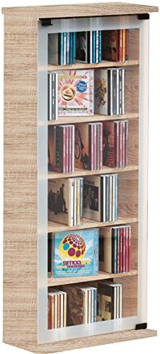 Trendy Classic Media Storage Cabinet - Features A Reinforced Safety Glass-Door - Easily Stores Up To 150 CDs - Hard And Sturdy (Sonoma Oak)
