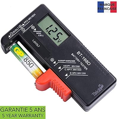 TAKIT Testeur de Piles numérique pour AA, AAA, C, D, PP3, 9V, 1.5V, Piles Bouton - Fonctionne sans Pile - Garantie 5 Ans