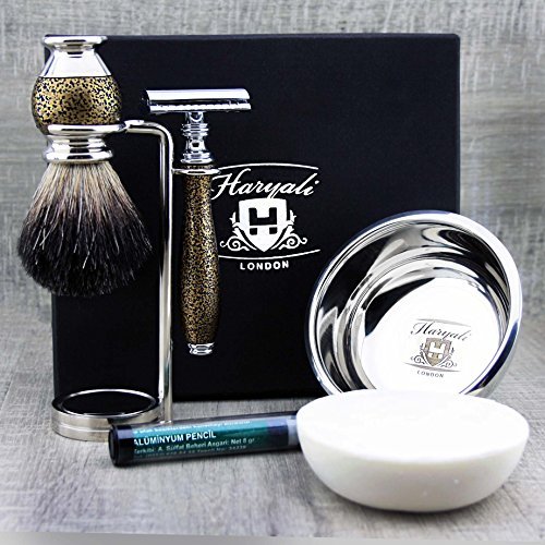Haryali London Shaving Kit – 6 Pc Shaving Kit – Double Edge Safety Razor - Synthetic Hair Shaving Brush – Shaving Soap…
