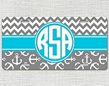 Rahmenmaße: 30,5 x 15,2 cm Fhdang Decor Monogrammed Car Tag Ankers Armbänder, grau/türkis, personalisiertes Nummernschild, 15,2 x 30,5 cm