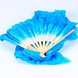 Vzer 1.8M Hand Made Belly Dance Dancing Silk Bamboo Long Fans for Party Stage Performance - Blue