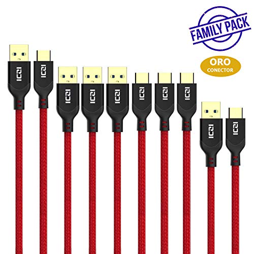 ICZI Cable USB Tipo C a USB 3.0 (5 Pack) Carga rapida/Trenzado de Nylon/Conectores chapados en Oro, 1 para Casa 1 para Oficina 1 para Coche 1 para Viajar 1 para Familia(1m x 3+ 0.3m x 1+ 1.8m x 1)