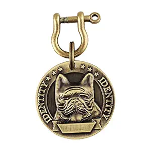 SRI Imported Brass Round Shape Dog Print Collar Tag Cum Collar Charm for Dog & Puppy, Antique -Golden, Medium, 500 g