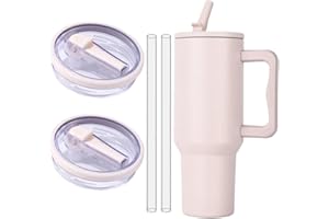 HIGROPCORE Ersatzdeckel für 40oz Becher Wiederverwendbarer Auslaufsichere und Staubdichte Tumbler Abdeckungen Becher mit Strohhalm Deckel Ersatzdeckel für Stanley Cup Zubehör (Beige(2pcs))