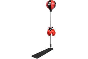 RELAX4LIFE Punching Ball con Guantini per Adulti e Bambini, Sacco da Boxe con Altezza Regolabile, Palla di Pugilato da Terra con Base Stabile, Rosso e Nero