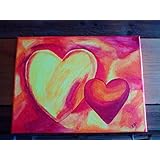 Herzen auf Leinwand in gelb und rottönen 30 x 40cm, Muttertag, Deko oder einfach so für verliebte.