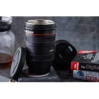 Lajini Camera Lens Shaped Coffee Mug with Lid,Steel Insulated Travel Mug, Thermos (400 ML, Black)