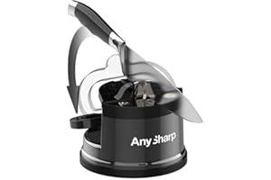 AnySharp Pro Metal Knife Sharpener, Hands-Free Safety, PowerGrip Suction, Sharpens All Kitchen Knives, Ideal for Hardened Steel & Serrated, World's Best, Compact, One Size, Wolfram, Metal