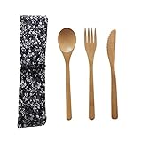 【Material】: Bambú Ntribut Juego de Cubiertos de Madera japonés Juego de Cubiertos Vajilla Vajilla Cuchillo Cuchara Tenedor Bambú Cubiertos Vajilla Juego de Cubiertos Reutilizables de Viaje con Bolsa de Tela