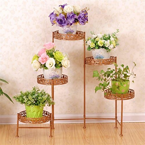 QHD European-style Iron Flower Racks Multi-storey Flower Pots Balcony Living Room Ground Flower Shelf Indoor And Outdoor Flower-bed ( Color : Gold )
