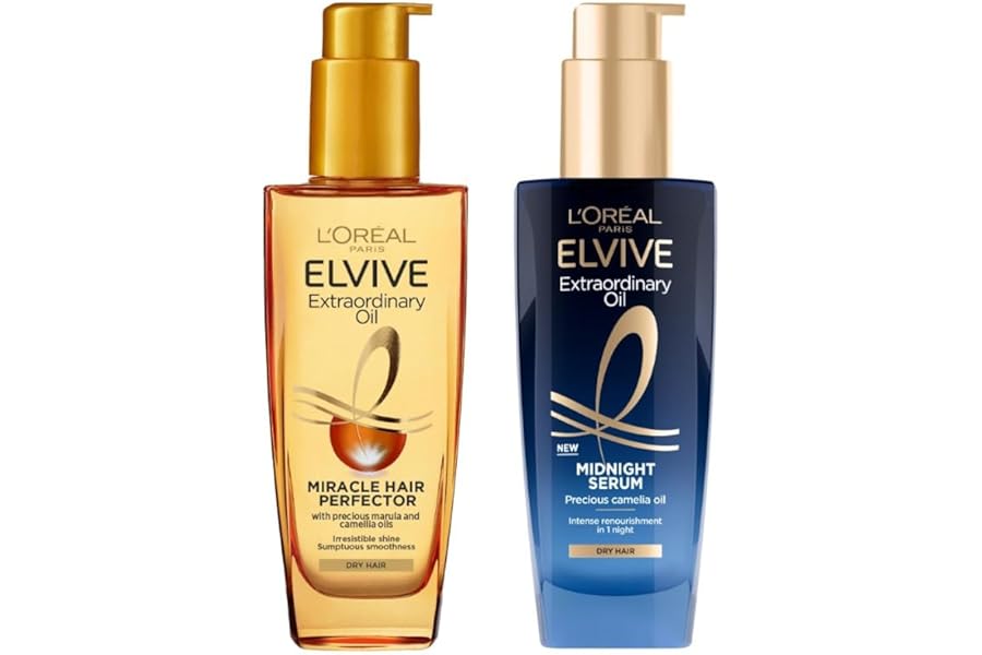 L’Oréal Paris Elvive Extraordinary Oil Nourished Hair Treatment Set, Ultimate Day & Night Routine for Dry Hair, Bundle 2 x 100ml